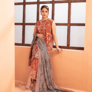 Pakistani Mishaal V3 by Gulljee Embroidered Unstitched Three Piece- Terracotta