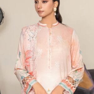 Pakistani Jad by Gulljee Unstitched Three Piece Lawn - Light Orange