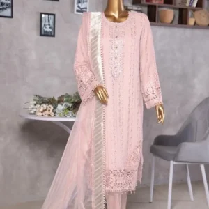 Pakistani Lavish Heavy Embroidered Unstitched Chiffon Three Piece - Light Pink