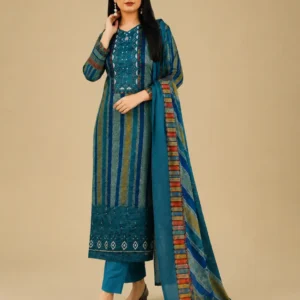Stylish Teal Blue Printed Three-Piece Cotton Dress for Women