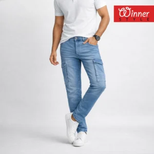 Menโs Stylish Cargo Denim Jeans Pant with Multi-Pocket Casual Slim Fit Design