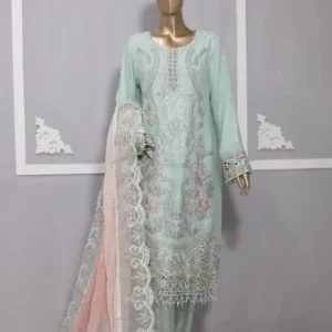 Pakistani Lavish Heavy Embroidered Unstitched Chiffon Three Piece - Surf