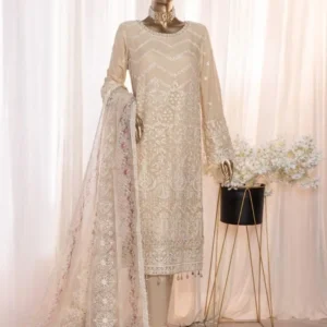 Pakistani Lavish Heavy Embroidered Unstitched Chiffon Three Piece - Cashmere