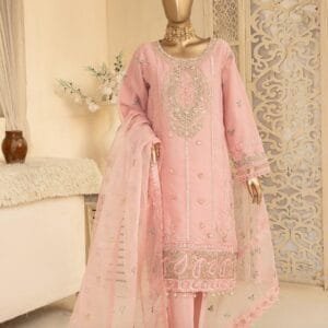 Pakistani Ankahi Karchupi Worked Unstitched Three Piece - Pink