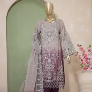 Pakistani Lavish Heavy Embroidered Unstitched Organza Three Piece - Eclipse