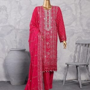 Pakistani Lavish Heavy Embroidered Unstitched Organza Three Piece - Cardinal
