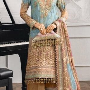 Pakistani Maaria Unstitched Luxury Chiffon Three Piece - Blue X Cocoa