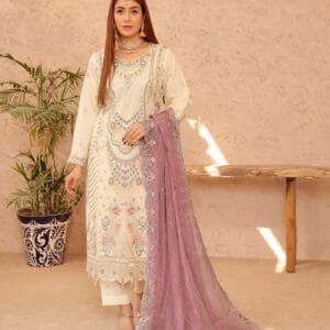 Pakistani Bin Hameed Middhat Embroidered Unstitched Chiffon Three Piece - Maize | |