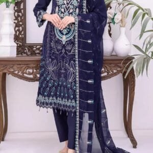 Pakistani Bin Hameed Horain Embroidered Unstitched Chiffon Three Piece - Blue Zodiac | |