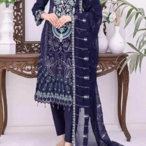 Pakistani Bin Hameed Horain Embroidered Unstitched Chiffon Three Piece - Blue Zodiac