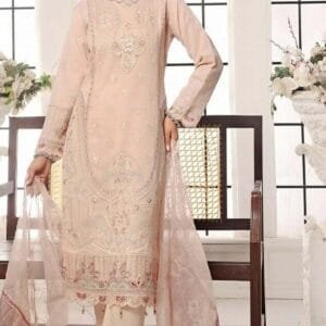 Pakistani Bin Hameed Horain Luxury Embroidered Unstitched Chiffon Three Piece - Blush