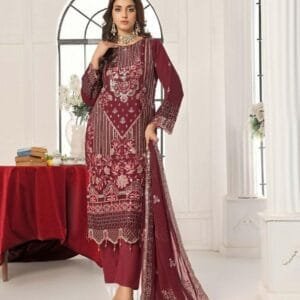 Pakistani Bin Hameed Horain Luxury Embroidered Unstitched Chiffon Three Piece - Merlot |