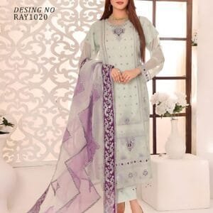Pakistani Bin Hameed Middhat Embroidered Unstitched Chiffon Three Piece - Pale Leaf