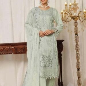 Pakistani Bin Hameed Tania Luxury Embroidered Unstitched Chiffon Three Piece - Coriander