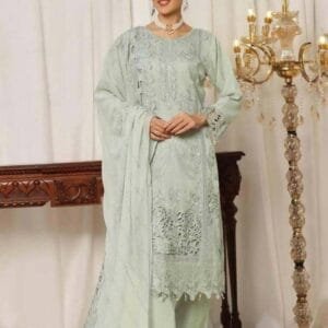 Pakistani Bin Hameed Tania Luxury Embroidered Unstitched Chiffon Three Piece - Coriander