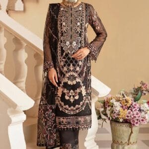 Pakistani Minhal by Ramsha Embroidered Organza Unstitched Three Piece - Dark