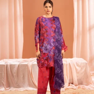 Pakistani Mishaal V3 by Gulljee Unstitched Three Piece -Magenta Pink