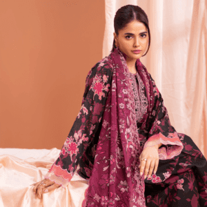 Pakistani Mishaal V3 by Gulljee Unstitched Three Piece - Black Plum Magenta