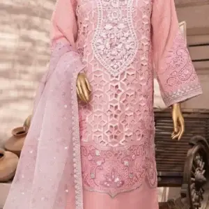 Pakistani Lavish Karchupi Worked Unstitched Organza Three Piece - Blush