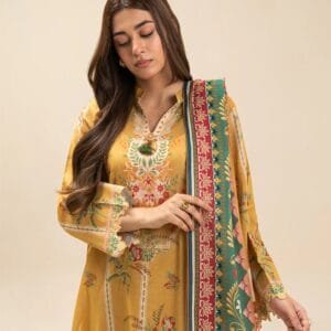Pakistani Beechtree Lawn Unstitched Three Piece - Mustard Yellow
