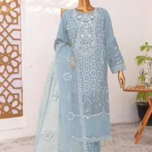 Pakistani Lavish Karchupi Worked Unstitched Organza Three Piece - Rock Blue