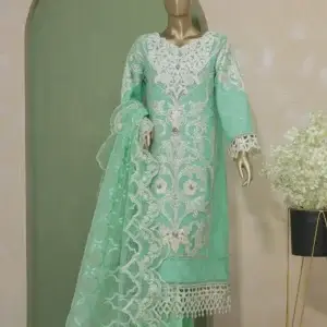 Pakistani Lavish Karchupi Worked Unstitched Organza Three Piece - Neptune