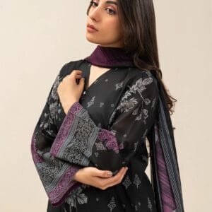 Pakistani Beechtree Lawn Unstitched Three Piece - Black x Plum