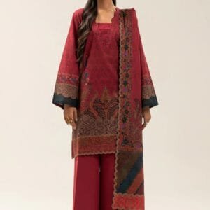 Pakistani Beechtree Lawn Unstitched Three Piece - Red Crimson