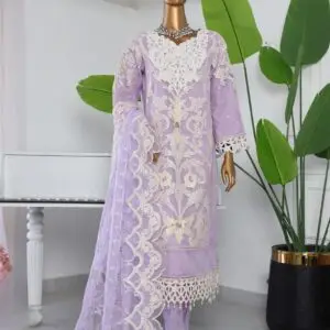 Pakistani Lavish Karchupi Worked Unstitched Organza Three Piece - Lavender
