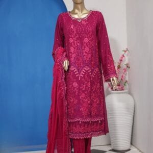Pakistani Lavish Karchupi Worked Unstitched Chiffon Three Piece - Mulberry
