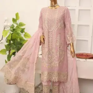 Pakistani Lavish Karchupi Worked Unstitched Organza Three Piece - Petite Orchid