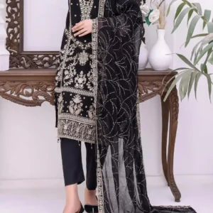 Pakistani Bin Hameed Embroidered Unstitched Chiffon Three Piece - Black
