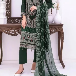 Pakistani Bin Hameed Horain Embroidered Unstitched Chiffon Three Piece - Green
