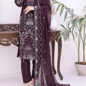 Pakistani Bin Hameed Horain Embroidered Unstitched Chiffon Three Piece - Matterhorn