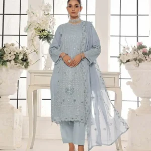 Pakistani Bin Hameed Horain Luxury Embroidered Unstitched Chiffon Three Piece - Cascade