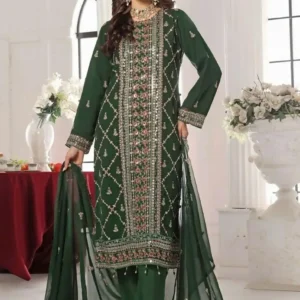 Pakistani Bin Hameed Horain Luxury Embroidered Unstitched Chiffon Three Piece - Myrtle